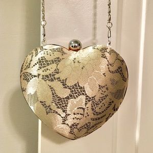 Gray Lace Heart Shaped Evening Crossbody Bag